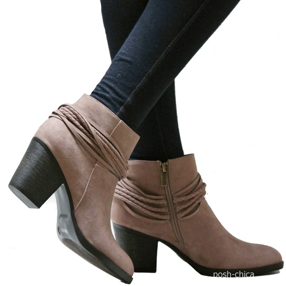 New Taupe Western Wrap Strap Ankle Boots Booties - Picture 2 of 3